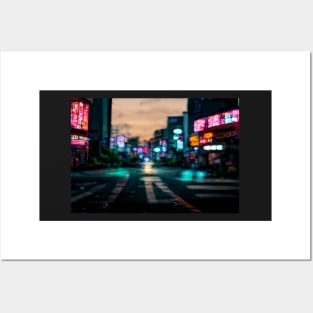 Tokyo City Street View With Neon signs / Tokyo, Japan Posters and Art